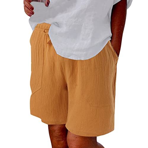 Shorts Damen Sommer Baumwolle Elastisch High Waist Kurze Hosen Causal Rüschen Strandshorts Einfarbig Freizeit Gym Fitness Sporthose Jogginghose Rote Shorts Damen von Generic