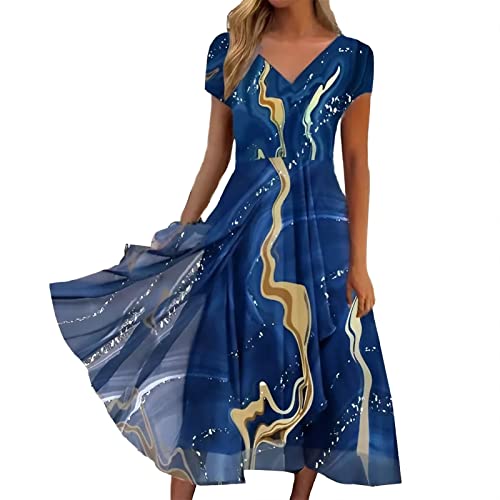 Sommerkleid Damen Elegant Maxi Festlich Leicht Luftig Strandkleid Boho Kleid Sexy Schick Große Größen Kurzarm Freizeitkleid Maxikleid mit Blumen Curvy A Linie Lang Blusenkleid Sommerkleid von Generic
