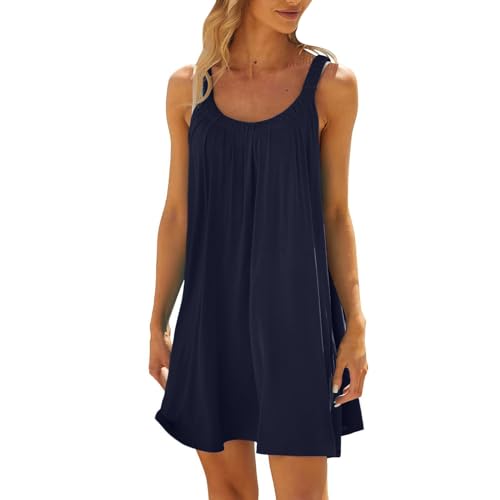 Sommerkleider Damen Kurz - Bikini Cover Up Damen Tankkleid Sexy Ärmellos U-Ausschnitt Tank Kleid Kurzes Urlaubskleid Camisole Hängerkleid Leicht Ballkleid Casual Tunikakleid Lose Freizeitkleider von Generic