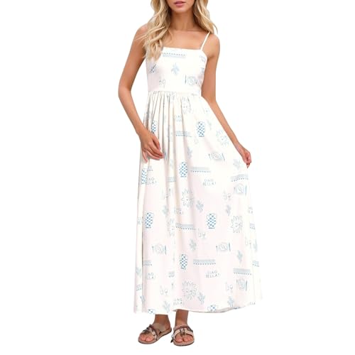 Sommerkleider Damen - Trägerkleid Damen Sommer Maxikleid Sexy SpaghettiTräger Ethnischer Cut Out Kleid Fließend Resort-Kleid Casual Ballkleid Elegant Tunikakleid Bequeme Freizeitkleider von Generic