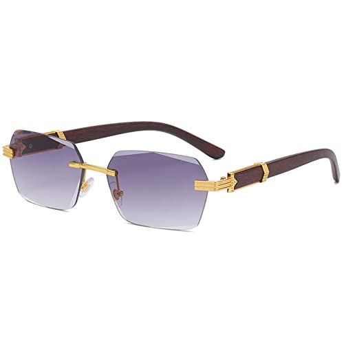Sonnenbrillen Randlose Quadratische Sonnenbrillen Herren Randlose UV-Sonnenbrillen mit Farbverlauf Damenmode Retro Holz (Farbe: Lila) von generic