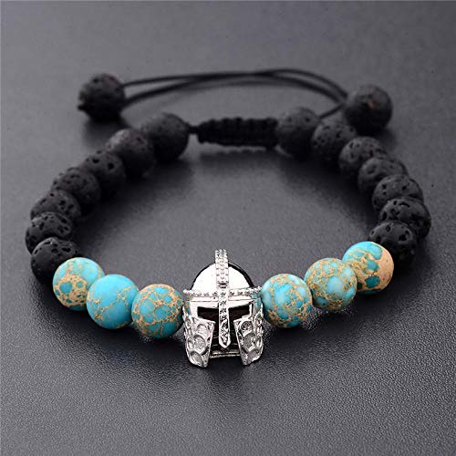 Steinarmband, Naturstein -Perlen -Armband -Modestudent Paar Grünes Achat Vulkanstein -Perlen Armband Helm geflochten von Generic