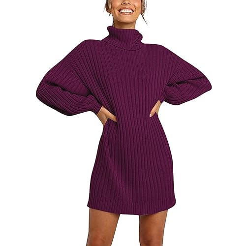 Strickkleid Damen Langarm Herbstkleid, Moderne Knielang Winterkleid, Lang Elegant Strickkleid, Tunika Kuscheliger Pullikleid, Freizeit Damenkleider Warm Kleid Dresses Übergroß Sweatkleid von Generic