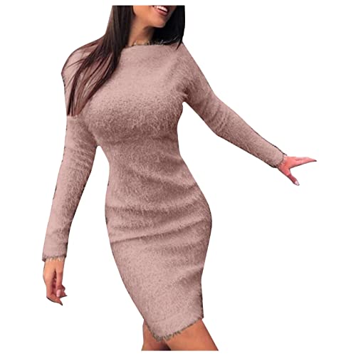 Strickkleid Für Damen Warme Strick Winterkleid Pulloverkleid Pulli Kleid Langarm Wollkleid Lang Sweater Kleid Strickkleider Longpullover Einfarbig Herbst Minikleid Strickkleid von Generic