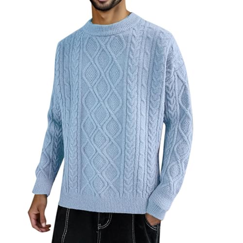 Strickpullover Herren Pullover Rundhals, Einfarbig Loose Fit Winter Freizeit Stretch Warm Winterpullover Langarmshirt Fleecepullover Strickpullover Herren Zu Dicken Socken und Stiefeln von Generic