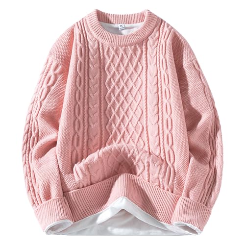 Strickpullover Herren Pullover Rundhals, Einfarbig Slim Fit Herbst Freizeit Stretch Stylisch Winterpullover Langarmshirt Fleecepullover Strickpullover Herren Zu Dicken Socken und Stiefeln von Generic