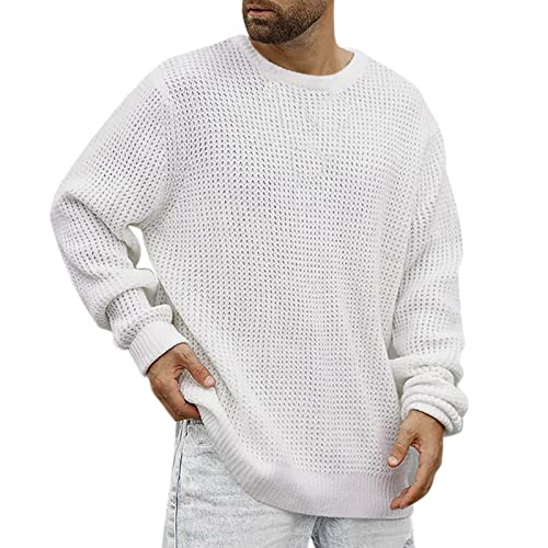 Strickpullover Herren Pullover Rundhals, Langarm Slim Fit Herbst Casual Elastisch Stylisch Winterpullover Langarmshirt Fleecepullover Strickpullover Herren für Kalte Wintertage von Generic