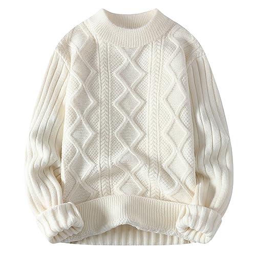 Strickpullover Pullover Rundhals Herren, Langarm Loose Fit Winter Casual Elastisch Stylisch Strickpullover Winterpullover Fleecepullover Herren für Outdoor Wander Trekking von Generic