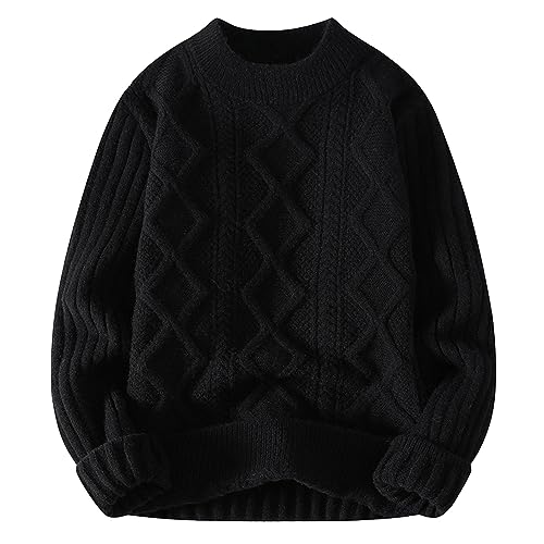 Strickpullover Pullover Rundhals Herren, Langarm Regular Fit Winter Mode Stretch Elegant Strickpullover Winterpullover Fleecepullover Herren Zu Dicken Socken und Stiefeln von Generic