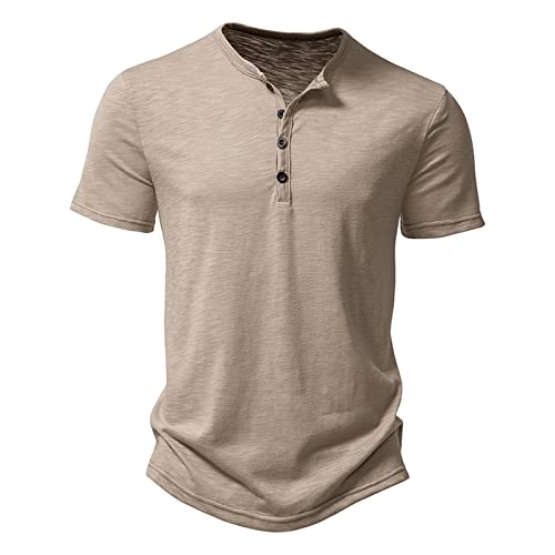 T Shirt Mit Knopfleiste Herren Kurzarm Sommer Herren Slub Baumwolle T-Shirt Herren Casual Fashion Kragen Herren Kurzarm T-Shirt Jade Herren leichte Henley-Oberteile für Fitnessstudio von Generic