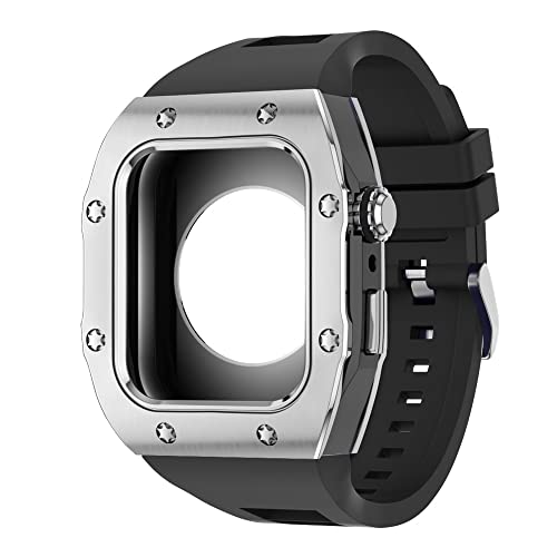 TXCLTS Metallkoffer Silikonband für Serie 8 7 45 mm Modification Mod Kit für IWatch 6 5 4 Se 44mm Gummi -Gurt von Generic