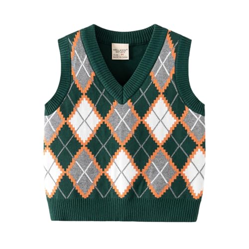 Teenager Mädchen Jacke - Kleinkind Jungen Mädchen Lattic Prints Warm Strickpullover Ärmellose Tops Strickwaren Strickjacke Weste von Generic