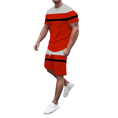 Trainingsanzug für Herren Sommer Sportanzug 2 Teiliges Bedruckter Outfit Set Kurzarm T-Shirts mit Rundhalsausschnitt + Kurze Hose Freizeitanzug für Herren von Generic