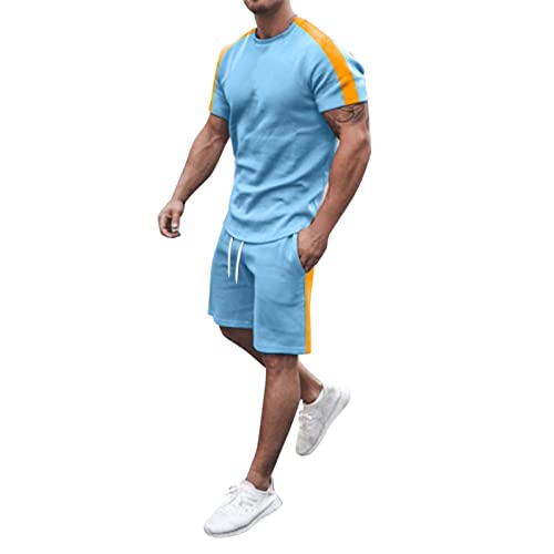 Trainingsanzug für Herren Sommer Sportanzug 2 Teiliges Bedruckter Outfit Set Kurzarm T-Shirts mit Rundhalsausschnitt + Kurze Hose Freizeitanzug für Herren von Generic