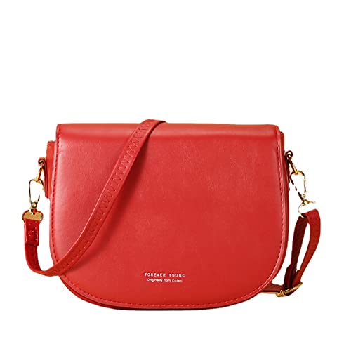 Umhängetasche für Damen, runde Leder-Handtasche, Kleiner Reißverschluss, Handytasche, Rot/Ausflug, einfarbig (Getaway Solids) von Generic