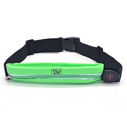 VILA & PE LED-Lauf-Hüfttasche – mit wiederaufladbaren USB-LED-Lichtern, Reisen, Laufen, Handyhalterung, wasserdichte Hüfttasche für den Außenbereich und mehr, Grün , Einheitsgröße, Sportlich von Generic