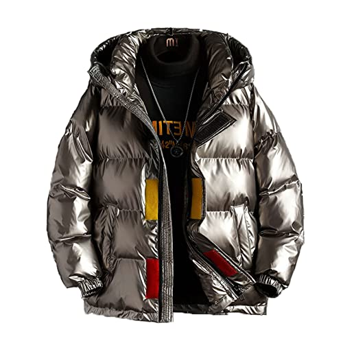 Verdickte Daunenjacke Mit Kapuze Pufferjacke Mann Warme Jacke Glänzende Glänzende Farben Glänzende Glänzende Farben Outdoor Leichte Daunenjacke Winddichter Parka,Gray,XL von Generic