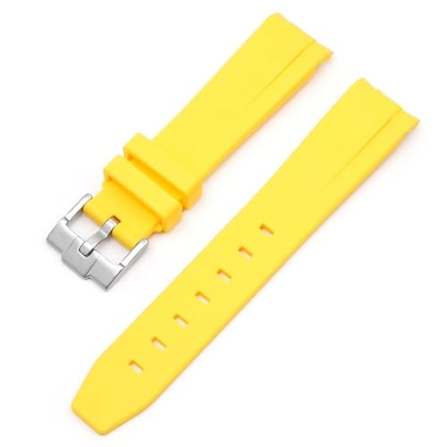 WBDWWTD gebogenes, lückenloses Kautschukarmband für -Uhr, Ersatzband für Herren und Damen, 20 mm, Uhrenarmbänder, Silberne Schnalle, goldene Schnalle, rosafarbene Schnalle, Schwarze Schnalle von Generic