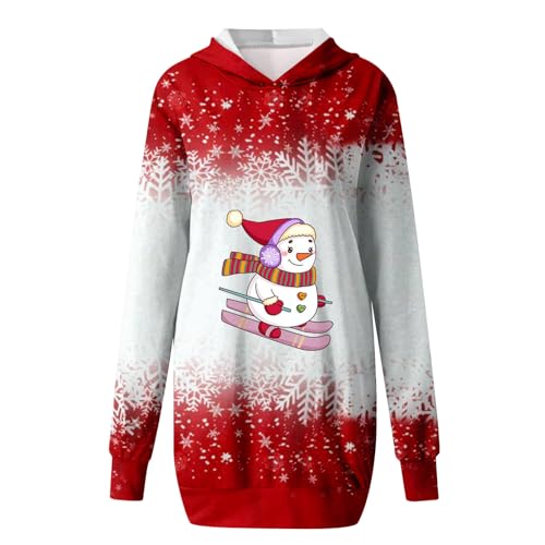 Weihnachtspullover Damen Langarm Kleid, Baumwolle Elegant Kleider, Weinglas V Ausschnitt Weihnachtspulloverkleid, Festliche Pullover, Lang Sweatshirt, XXL Schneemann Kostüm Lustig Dress von Generic