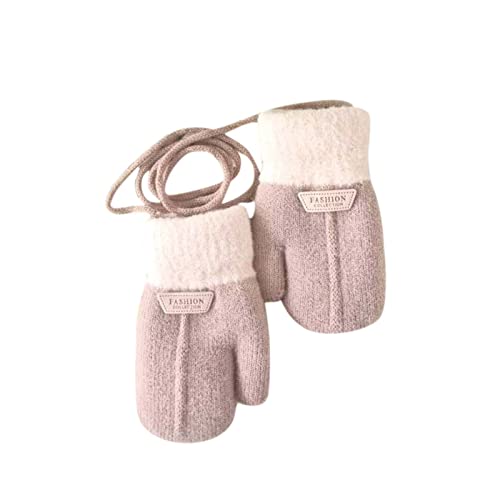 Winter Warme Fäustlinge Baby Kleinkind Gestrickte Handschuhe Einfarbig Strickhandschuhe mit Schnur für 1 2 3 4 5 6Jahre Jungen Mädchen, Kinder Ski Handschuhe Winter Skihandschuhe (Pink, S (1-3 Years)) von Generic