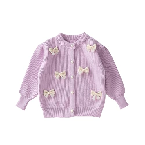 Winterjacke Mädchen 92 - Mädchen Bogen Strickjacke Pullover 2024 Herbst Und Winter Neue Baby Mädchen Mode Gestrickte Mantel Koreanische Pullover Kleid von Generic
