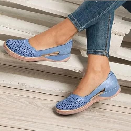 Womens Hollow Ballet Flats, 2025 Kleider Sommer geschlossener Zehen Sandalen lässige runde Zehen niedrige Absätze Bequeme leichte Wanderschuhe, Orthopädische Sandalen mit Bogenstütze Flats für Frauen von Generic