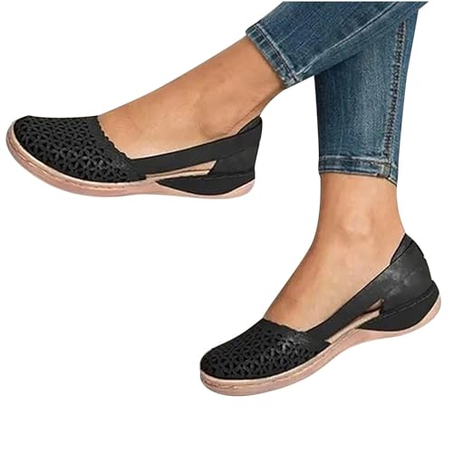 Womens Hollow Ballet Flats, 2025 Kleider Sommer geschlossener Zehen Sandalen lässige runde Zehen niedrige Absätze Bequeme leichte Wanderschuhe, Orthopädische Sandalen mit Bogenstütze Flats für Frauen von Generic