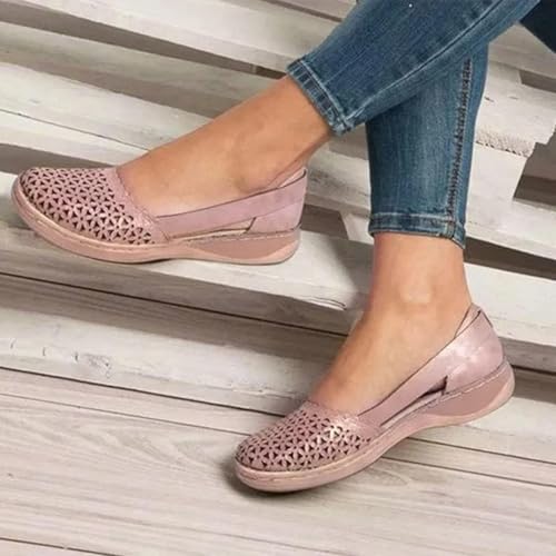 Womens Hollow Ballet Flats, 2025 Kleider Sommer geschlossener Zehen Sandalen lässige runde Zehen niedrige Absätze Bequeme leichte Wanderschuhe, Orthopädische Sandalen mit Bogenstütze Flats für Frauen von Generic