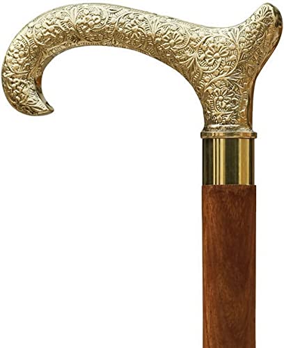 Wooden Walking Stick Cane with Derby Brass Handle - 37" Brass T Shape Handle in Rose Wood Unisex Cane Elegance with Style von Generic