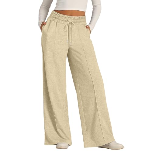 Yogahose Damen Musselin Dünne Stoffhose Freizeithose Lang Weite Fashion Sommerhose Trainingshose Mit Gummizug Taschen Sporthose Leichte Hosen Große Größen Sweatpants Jogpants Wide Leg von Generic
