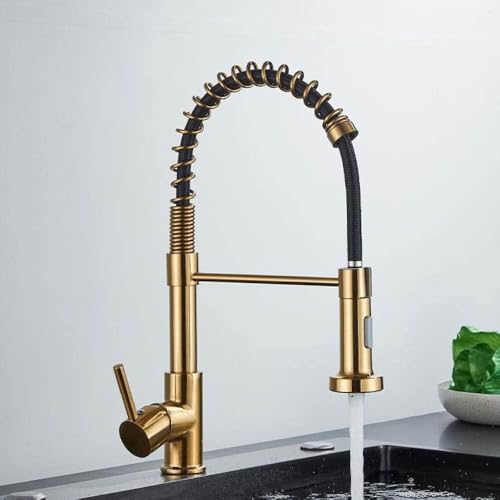 ZLLFHS Gebürstete goldene Küchenspüle Spring Pull -Down -Mixer -Wasserhahn mit heißem und kaltem Wasserdeck Installation Elegantes für Moderne Küchen 2 jagen die Morgendämmerung von Generic
