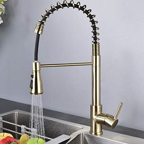 ZLLFHS Taps Messing Spring Auszug Typ Tap Wasserhahn heiß und kalt 2 Modi Telescopic Rotation Küchenspüle Mixer Tap-Golden (Gold) von Generic