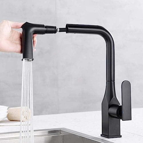 ZLLFHS Wasserhähne mit Auszugsspray-Messingmodi Düsen Heiße und kalte Rotation Multifunktions-Küchenmischer Waschbecken Wasserhahnschwarz (Farbe: Nero) von Generic
