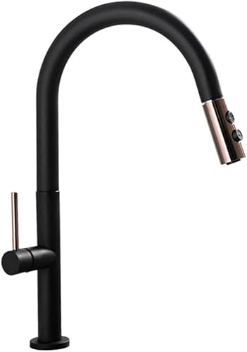 ZLLFHS Wasserhähne mit Auszugsspray-Rotation Heiße und kalte Messing Duschmodus Küchenmischer Waschbecken Wasserhahnschwarz (Farbe: Nero) von Generic