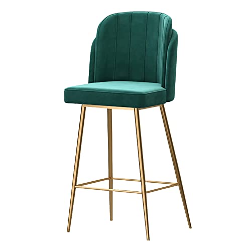 ZYFSHA Barhocker 1PCS Samt Barstool -Barstühle, Counterheighocker Rücken und Fußstütze, Kücheninselhocker Stuhl mit Goldener Metallbasis für die Küchenzählung (grüne Höhe 65 cm) von Generic