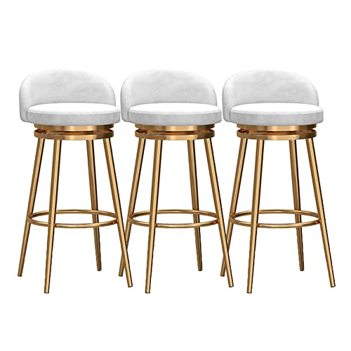 ZYFSHA Barhocker Set mit 4 Counterhöhe mit Rücken und Schwenk, Bauernhaus Küchen Frühstücksbarhocker, 360 ° Dreh-, Samtsitzsitz, goldene Metallbeine, Höhe 65 cm, schwarz (3 PCS -Weiß) von Generic