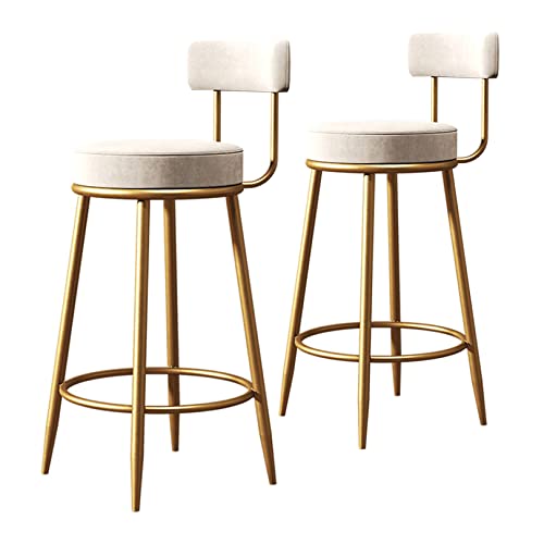 ZYFSHA Glamour Stools with Backrest and Footrest, Set of 2 Velvet Barstools Gold-Plated Metal Legs for Home Bar, Kitchen, Dining Room (Grey 75cm(29.5 Inch)) von Generic