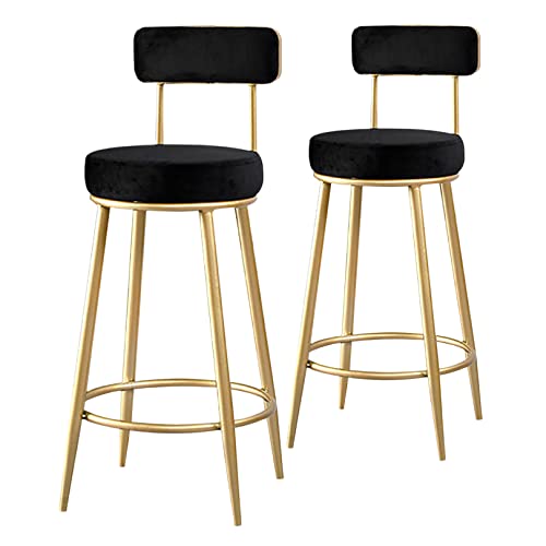 ZYFSHA Glamour Stools with Backrest and Footrest, Set of 2 Velvet Barstools Gold-Plated Metal Legs for Home Bar, Kitchen, Dining Room (Grey 75cm(29.5 Inch)) von Generic
