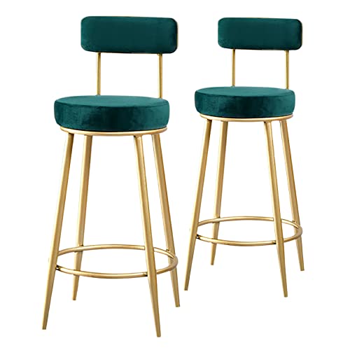 ZYFSHA Glamour Stools with Backrest and Footrest, Set of 2 Velvet Barstools Gold-Plated Metal Legs for Home Bar, Kitchen, Dining Room (Grey 75cm(29.5 Inch)) von Generic
