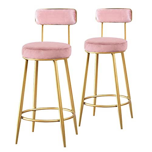 ZYFSHA Glamour Stools with Backrest and Footrest, Set of 2 Velvet Barstools Gold-Plated Metal Legs for Home Bar, Kitchen, Dining Room (Grey 75cm(29.5 Inch)) von Generic
