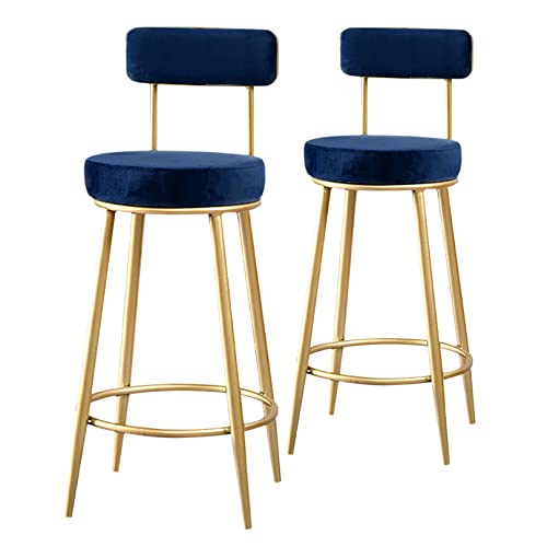 ZYFSHA Glamour Stools with Backrest and Footrest, Set of 2 Velvet Barstools Gold-Plated Metal Legs for Home Bar, Kitchen, Dining Room (Grey 75cm(29.5 Inch)) von Generic