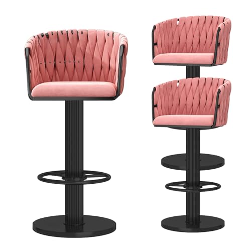 ZYFSHA Samtstangenhocker Set von Zählerhöhen gewebte Barhocker mit Rücken, gedreht, Küchenstühle, einstellbare Höhe cm, (Pink 3 Stcs) von Generic