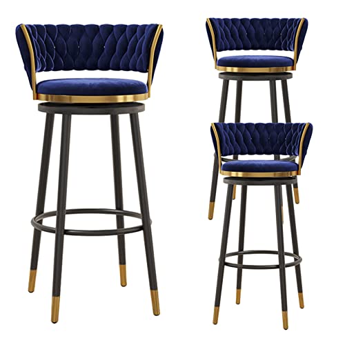 ZYFSHA Set Schwenkbar Stuhl Velvet Küchen Frühstück Hochhocker mit Metall Basis Fußstützen Dining Island Pub Party Barhocker (Blue 75 cm) von Generic