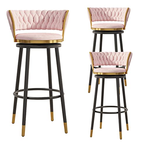 ZYFSHA Set Schwenkbar Stuhl Velvet Küchen Frühstück Hochhocker mit Metall Basis Fußstützen Dining Island Pub Party Barhocker (Pink 75 cm) von Generic