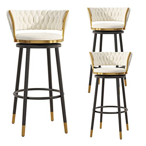 ZYFSHA Set Schwenkbar Stuhl Velvet Küchen Frühstück Hochhocker mit Metall Basis Fußstützen Dining Island Pub Party Barhocker (Weiß 75 cm) von Generic