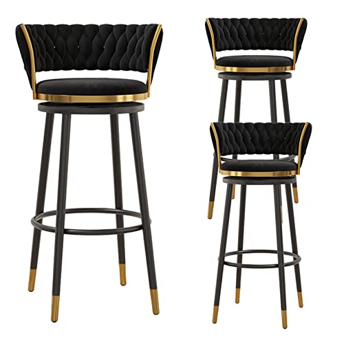 ZYFSHA Set Schwenkbar Stuhl Velvet Küchen Frühstück Hochhocker mit Metall Basis Fußstützen Dining Island Pub Party Barhocker (schwarz 65 cm) von Generic