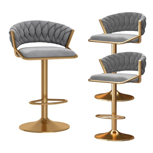 ZYFSHA Set of Velvet Swivel Bar Stools with Backrest for Kitchen, Adjustable Height 65-80cm, Black (Grey 3 PCS) von Generic