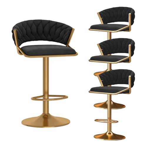 ZYFSHA Set of Velvet Swivel Bar Stools with Backrest for Kitchen, Adjustable Height 65-80cm, Black (Grey 3 PCS) von Generic