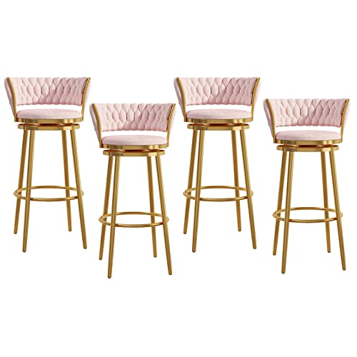 ZYFSHA Set von ° Drehzählerhöhe samt gewebte Barhocker mit Rücken Metallbeinen hohe Küchenstühle für Pub Cafe Bar Pink (goldene Beine 4pcs) von Generic