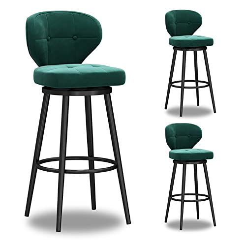 ZYFSHA Swivel Bar Stools Set aus 4 Velvet Counter Height Barstools Rücken Kücheninselpolsterpubhocker mit Metallbeinstühlen hoher Stuhl für Home Bar/D (Green 3PCS) von Generic